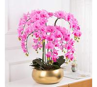 70cm Butterfly Orchid Artificial Flower with Large Golden Vase Silk Flowers Fake Bouquets for Home Wedding Party Office Decor for House Table Office Desk Decor (Color : A)