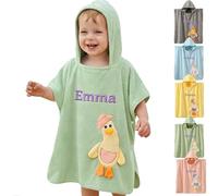 70cm Custom Embroidered Kids Bath Towel Cape - Quick-Dry Coral Fleece Hooded Robe, Soft Cotton Baby Cloak, Personalised Name Text, Ideal for Toddlers, Boys & Girls (Green)