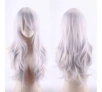 70cm Fashion Long Wavy Anime Cosplay Wig White Black Blue Red Pink Purple Blonde Synthetic Hair Halloween Party Wigs For Women OneSize silverwhite