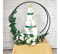 70cm Gold/silver/white/black Metal Double Hoop Cake Stand HolderFood Presentation Stand Arch Flower Stand Floral Hoop Wedding Decor for Wedding Party With 35 cm Mirror Plate Tray (BLACK)
