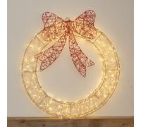 70cm Light Up Christmas Wreath with 750 Warm White LEDs, Timer & Red Bow