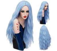 70CM Long Pink Wavy Wigs Natural Synthetic Women' s Blonde Wig 29 Colors Heat Hair-sky blue-28inches