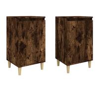 70cm Tall Rustic Oak Bedside Cabinet, 2-Piece Narrow Nightstand Set with Door & Raised Legs, Stylish End Table for Bedroom, Living Room, Sofa Couch, Hall (40x35x70 cm)