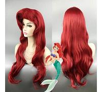 70cm The Little Mermaid Red Wig Body Synthetic Wavy Hair Cosplay Wigs Princess Ariel Wig Role Play Costume + Wig Cap