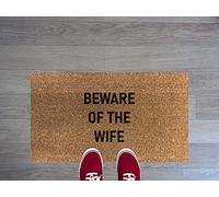 70cm x 40cm BEWARE OF THE WIFE Printed Internal Coir Mat, Door Mat Stencilled