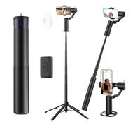 70in Dual Axis Auto Face Tracking Tripod, 360° Horizontal & 130° Vertical Rotatable Selfie Stick for iPhone, Android, Modular Selfie Stick Tripod with Base, Remote & Gesture Control
