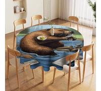 70in Round Tablecloth Stain & Heat Resistant Polyester | Wrinkle Free Washable Busy Beaver Cartoon Table Cover for 5 to 6 Foot Tables Dining Kitchen Party Picnic Buffet Wedding Farmhouse Decor
