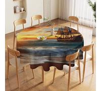 70in Round Tablecloth Stain & Heat Resistant Polyester | Wrinkle Free Washable Pirate Ship Sunset Table Cover for 5 to 6 Foot Tables Dining Kitchen Party Picnic Buffet Wedding Farmhouse Decor