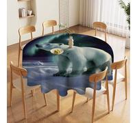 70in Round Tablecloth Stain & Heat Resistant Polyester | Wrinkle Free Washable Polar Bears Northern Lights Table Cover for 5 to 6 Foot Tables Dining Kitchen Party Picnic Buffet Wedding Farmhouse De