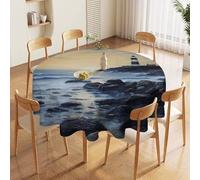 70in Round Tablecloth Stain & Heat Resistant Polyester | Wrinkle Free Washable The Seaside Lighthouse Table Cover for 5 to 6 Foot Tables Dining Kitchen Party Picnic Buffet Wedding Farmhouse Decor