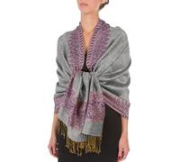 70inch x 28inch Border Pattern Double Layer Woven Pashmina Feel Shawl / Wrap / Stole - Black Ivory(Size: One Size)