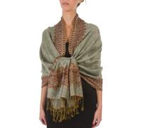 70inch x 28inch Border Pattern Double Layer Woven Pashmina Feel Shawl / Wrap / Stole - Celadon Green(Size: One Size)