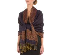 70inch x 28inch Border Pattern Double Layer Woven Pashmina Feel Shawl / Wrap / Stole - Sapphire(Size: One Size)