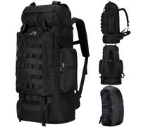 70L/100L Large Camping Hiking Backpack with Rain Cover, Waterproof Molle Rucksack Military Tactical Backpack, Lightweight Backpacking Daypack for Trekking Climbing Outdoor, Black, 100L, Outdoor