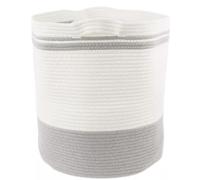 70L Cotton Rope Basket, Large Laundry & Toy Storage Organiser with Handles in Grey & White, for Use in Bedroom, Bathroom, Living Room, Children's Room