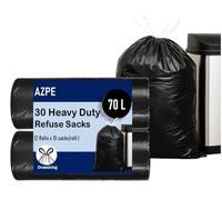 70L Drawstring Bin Bags, Heavy Duty Black Refuse Sacks, 30 Pack | Strong Black Bin Liners with Drawstring Handles, 2 Rolls of 15, ideal for Kitchen, Home, Office & Garden Waste