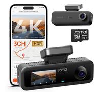 70mai 3 Channel Dash Cam 4K T800E, Front Rear Inside Car Camera 64GB Card | 4K+1080P+1080P, F1.55, HDR, IR Night Vision, Voice Control, Parking Mode, GPS, Supercapacitor, 64GB microSD Card Included