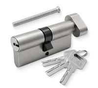 70mm(35T/35) Nickel Euro Cylinder Lock, with Thumbturn Knob and 3 Keys, High Security Door Barrel Lock with Anti-Pick Protection, Replacement Euro Profile Cylinder for Wooden Composite and Metal Doors