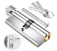 70mm Chrome Euro Cylinder Lock 50/50T, Thumbturn Knob Door Lock Cylinder with 3 Keys, Anti-Pick Dril Thumb Turn Barrel Locks High Security for UPVC Internal Doors or Wooden Composite Doors Front