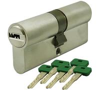 70mm Euro Cylinder Lock Door Barrel Lock Made of Solid Brass, Chrome Matt Finish Security Cylinders with Five Keys (30mm/40mm)