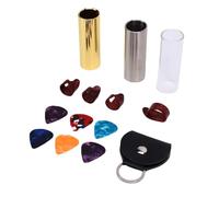 70mm Guitar Slide Set, Solid Brass and 304 Stainless Steel, with Storage | Strong treble and stable bass for professional tone, smooth borosilicate glass slide for warm blues, 4 finger picks with 6