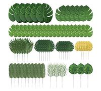 70Pcs 10 Kinds Tropical Trees Leaves - Fake Palm Leaves Monstera Stem Areca Leaf Branches for Luau, Jungle, Safari,Beach & Hawaiian Themes Decoration
