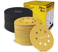 70PCS 125mm 8 Hole Sanding Discs Sandpaper Mixed Grits with 5 Pack Hook and Loop Soft Density Interface Pads for Random Orbital Sander (80, 120, 150, 240, 400, 600, 800 Grit Variety Pack)