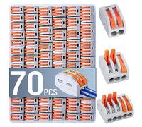 70pcs Conductor Terminal Block with Levers, Wire Connectors for 2/3/5 Circuit Inline Splices, Suit 0.08-4mm²/ 28-12AWG Solid Wire, 0.08-2.5mm²/ 28-14AWG Flexible Cable