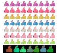 70pcs Easter Luminous Mini Resin Bunny Figures, 7 Colors Miniature Resin Bunny Animals Figurines Glow in The Dark Tiny Rabbit Ornament Mixed Small Resin Rabbit for Happy Easter Decor
