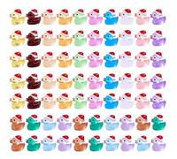 70PCS Mini Luminous Christmas Ducks - Glow in The Dark Small Resin Ducks with Santa Hats for Decor, Dollhouse, Party Favors (14 Colors)