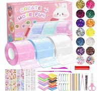 70Pcs Nano Tape Bubble Kit, DIY Nano Squishy Kits with Clay Sugar Particles Air Pump Stickers Magic Tape Craft Novelty Toys Set for Making Bubbles