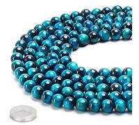 70PCS Natural 8MM Healing Gemstone, Blue Tiger‘s Eye Energy Stone Round Loose Beads, Semi-Precious Crystal Beads with Free Elastic String for Jewelry Making DIY