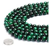 70PCS Natural 8MM Healing Gemstone, Green Tiger‘s Eye Energy Stone Round Loose Beads, Semi-Precious Crystal Beads with Free Elastic String for Jewelry Making DIY