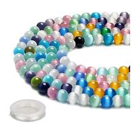 70PCS Natural 8MM Healing Gemstone, Synthetic Cat‘s Eye Energy Stone Round Loose Beads, Semi-Precious Crystal Beads with Free Elastic String for Jewelry Making DIY