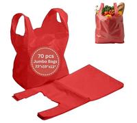 70pcs Red Jumbo Plastic Carry Bags Strong Heavy Duty Vest Carrier Bags with Handles Use for Shopping, Market-Stalls, Takeaway, Groceries or General Multi-Purpose Use.