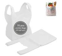70pcs White Jumbo Plastic Carry Bags Strong Heavy Duty Vest Carrier Bags with Handles Use for Shopping, Market-Stalls, Takeaway, Groceries or General Multi-Purpose Use.