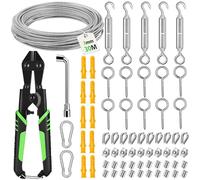 70pcs Wire Rope Kit, 30m/3mm Garden Wire For Climbing Plants, 304 Stainless Steel Cable with Rope Cutter, M5 Turnbuckles Tensioner for picture hanging,Outdoor String Lights Hanging,Tent Rope
