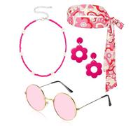 70s 60s Disco Accessories Women Hippie Headband Choker Earring Sunglasses