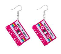70s 80s 90s Earrings for Women Retro Cassette Tape Earrings Acrylic Radio Tape Drop Dangle Earring for Halloween Cosplay Glow Party Music Festival Costume Accessories, One Size, Acrylic, No Gemstone
