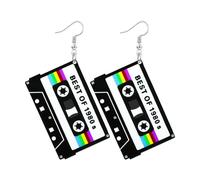 70s 80s 90s Earrings for Women Retro Cassette Tape Earrings Acrylic Radio Tape Drop Dangle Earring for Halloween Cosplay Glow Party Music Festival Costume Accessories, One Size, Acrylic, No Gemstone