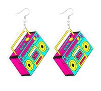 70s 80s 90s Earrings for Women Retro Cassette Tape Earrings Acrylic Radio Tape Drop Dangle Earring for Halloween Cosplay Glow Party Music Festival Costume Accessories, One Size, Acrylic, No Gemstone