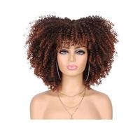 70s 80s Afro Wig for Black Women,Synthetic Short Kinky Curly Wig with Bangs for Daily Party Wear Adds Volume(1BT350)