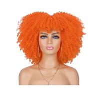 70s 80s Afro Wig for Black Women,Synthetic Short Kinky Curly Wig with Bangs for Daily Party Wear Adds Volume(Orange)