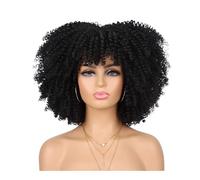 70s 80s Afro Wig for Black Women,Synthetic Short Kinky Curly Wig with Bangs for Daily Party Wear Adds Volume(Black)