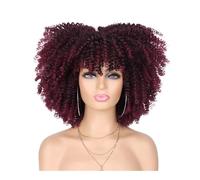 70s 80s Afro Wig for Black Women,Synthetic Short Kinky Curly Wig with Bangs for Daily Party Wear Womans Hair Topper(BUG)