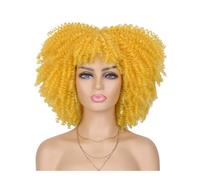 70s 80s Afro Wig for Black Women,Synthetic Short Kinky Curly Wig with Bangs for Daily Party Wear Womans Hair Topper(Blonde)