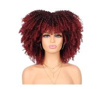 70s 80s Afro Wig for Black Women,Synthetic Short Kinky Curly Wig with Bangs for Daily Party Wear Womans Hair Topper(Ombre red)