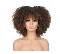 70s 80s Afro Wig for Black Women,Synthetic Short Kinky Curly Wig with Bangs for Daily Party Wear Womans Hair Topper(1BT30)