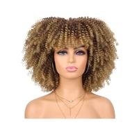 70s 80s Afro Wig for Black Women,Synthetic Short Kinky Curly Wig with Bangs for Daily Party Wear Womans Hair Topper(33T27)