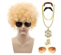 70s 80s Disco Costume Wigs Set, Men's Disco Wig - Wig for Cosplay, 70s Disco Costumes, Men's Disco Costume Set, 70s Outfits for Men, Complete 6 Pieces Set